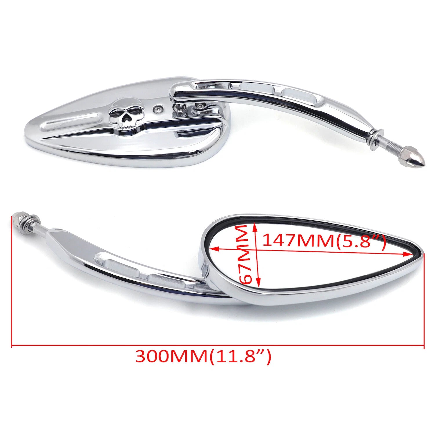 Chrome Skull Side Mirrors for Harley Softail (2014–2023)