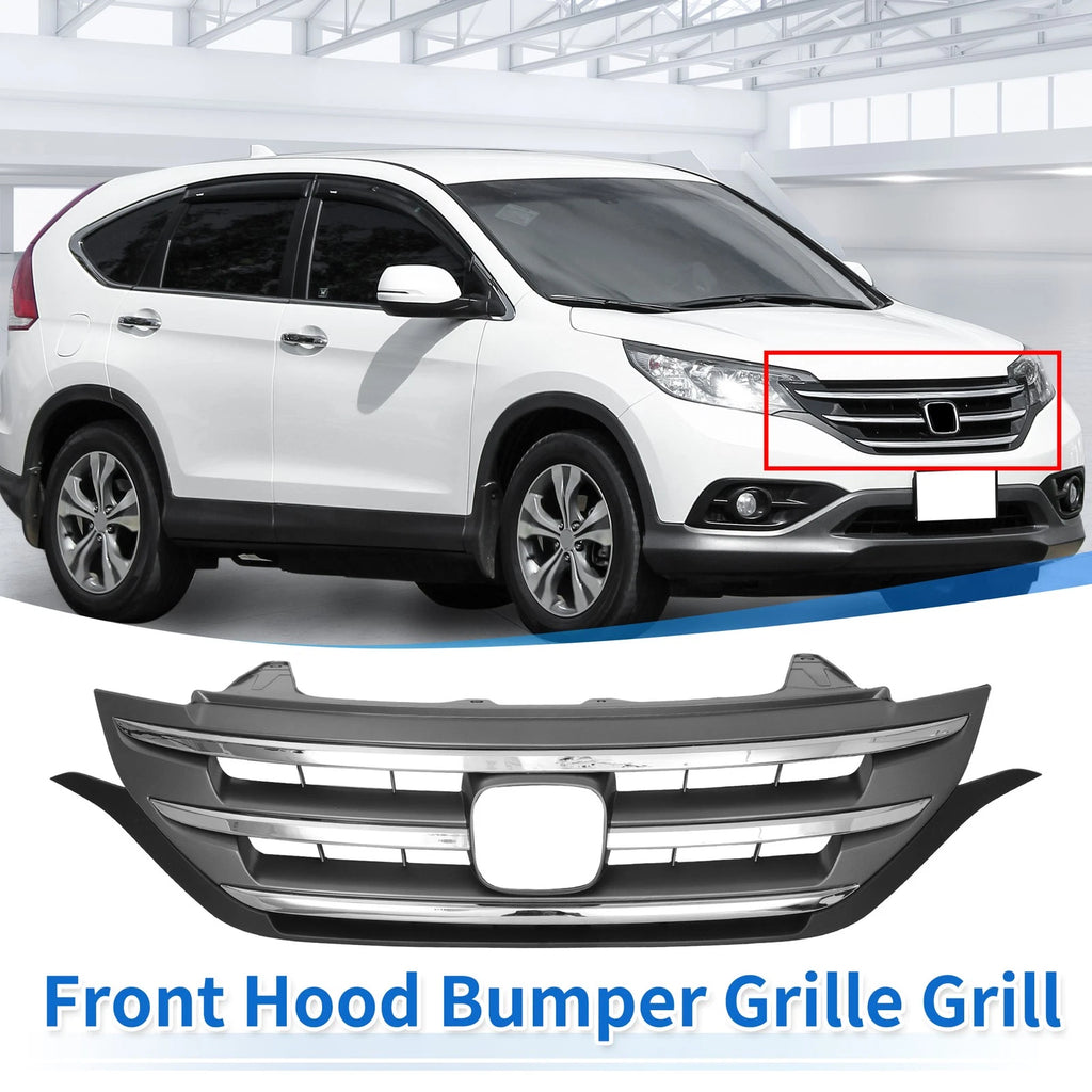 Front Upper Bumper Grille for Honda CR-V (2012–2014) Chrome Silver Tone