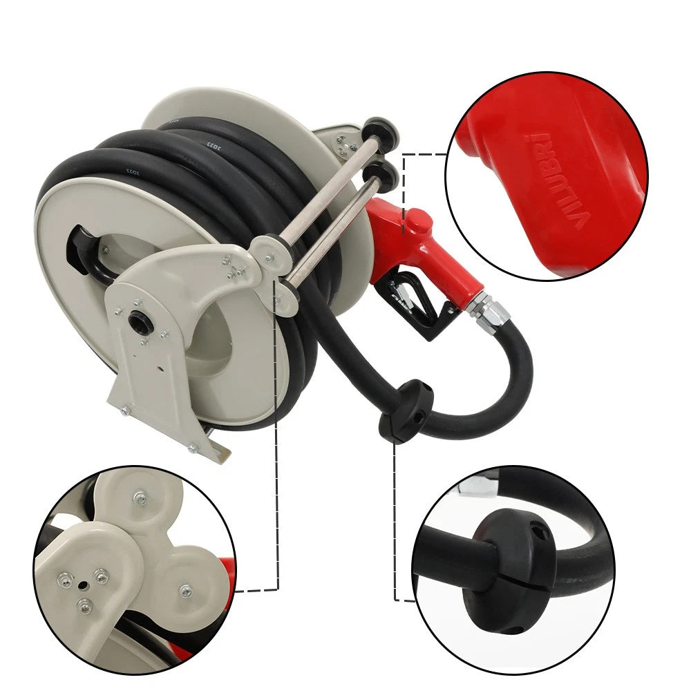 Fuel Hose Reel with Nozzle for Vehicle (1" x 50FT, 300 PSI)