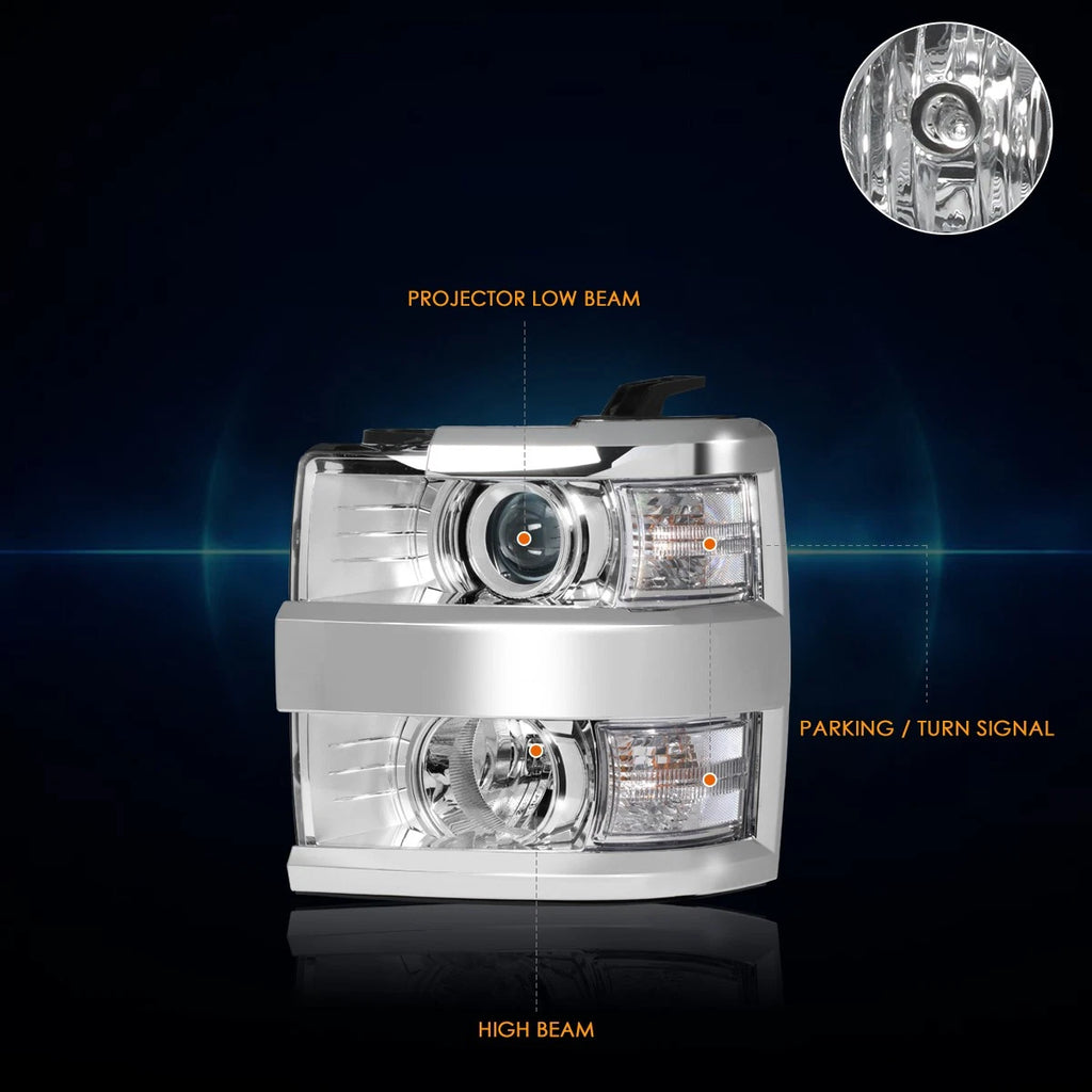 Projector Headlights for Chevy Silverado 2500HD/3500HD (2015–2019) Chrome/Clear