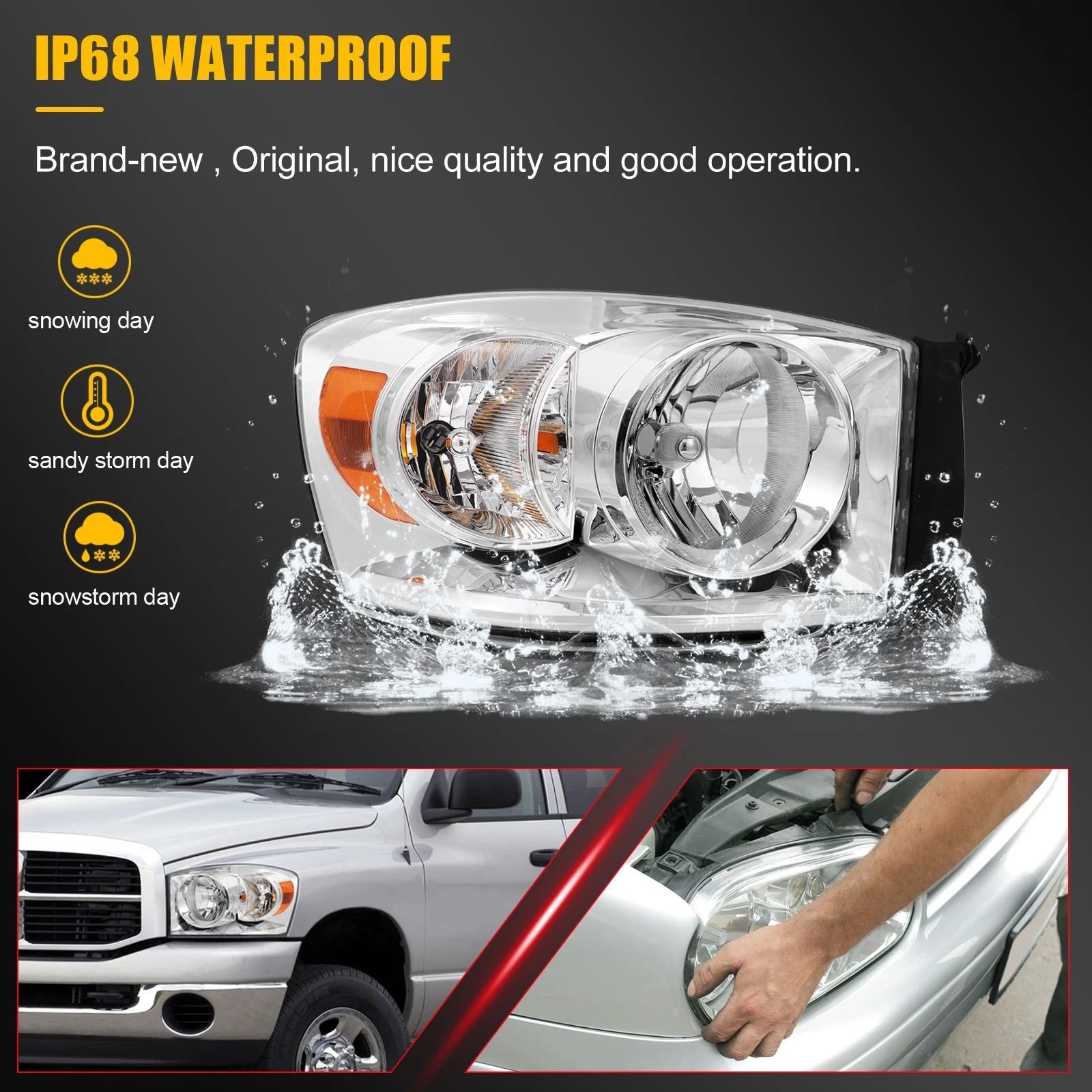 Pair of Chrome Headlights for Dodge Ram 1500 2500 3500 (2006–2009)