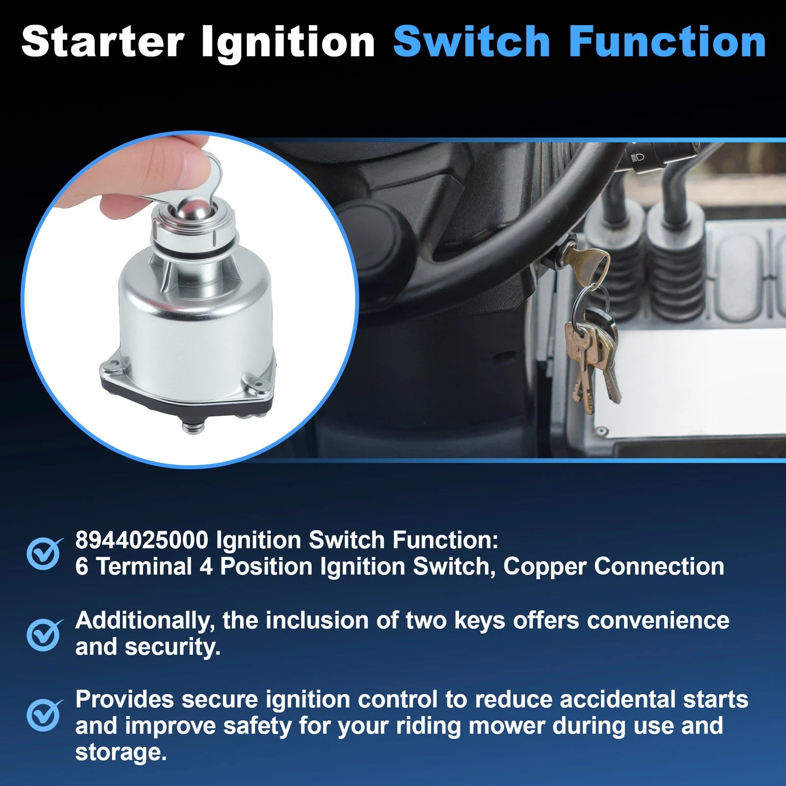 6 Terminal 4 Position Ignition Switch with Key for Isuzu Forklift (Diesel)