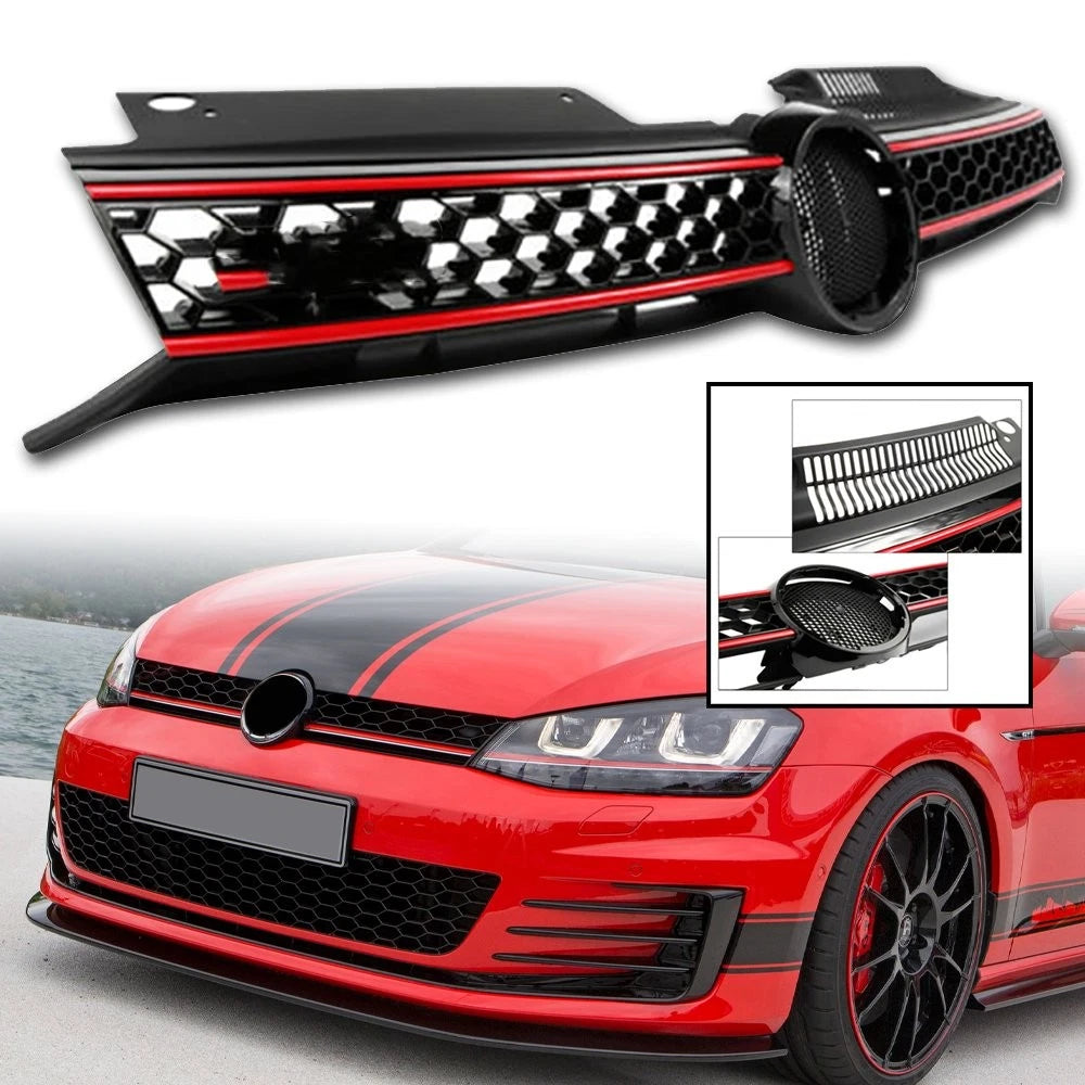 Front Main Centre Grille for VW Golf (2010â2013) Black with Red Slats