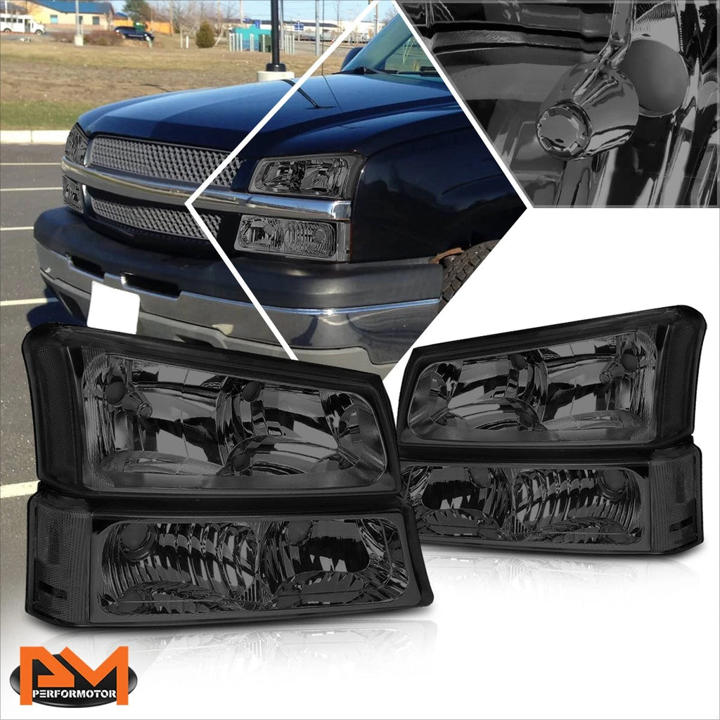 Set of 2 Clear Corner Smoked Headlight Lamps for Chevy Silverado/Avalanche (2003–2006)