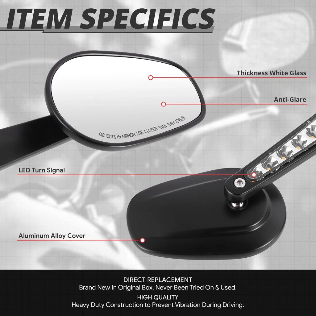 Oval LED Signal Side View Mirrors for Universal Naked Bike Cruiser