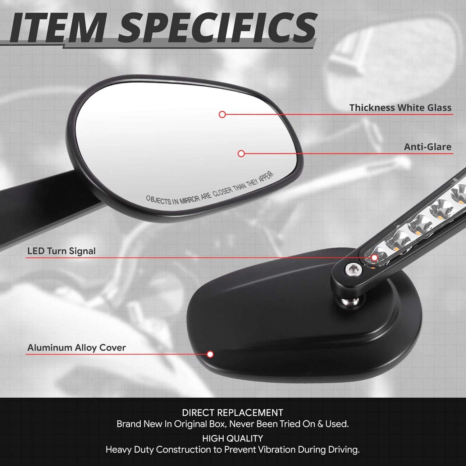 Oval LED Signal Side View Mirrors for Universal Naked Bike Cruiser