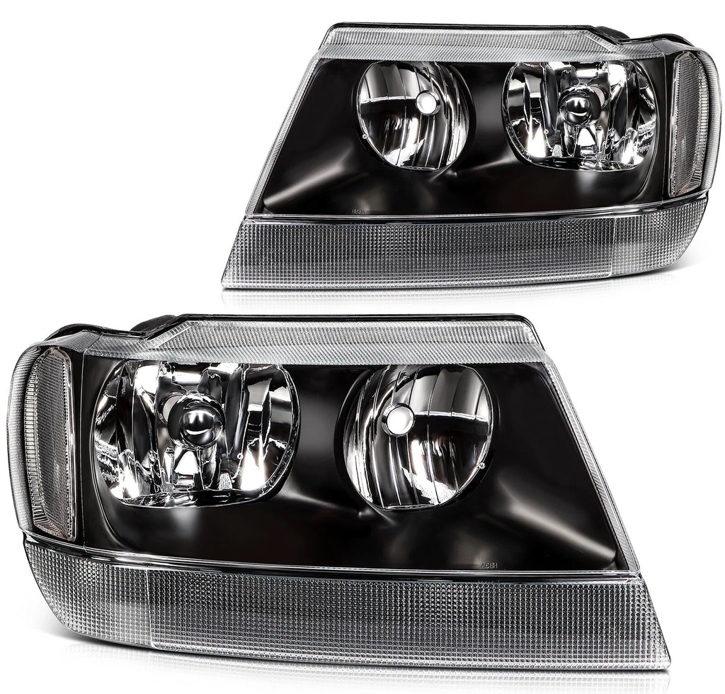 Headlight Assembly Set of 2 for Jeep Grand Cherokee (1999–2004) Black Housing