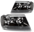 Headlight Assembly Set of 2 for Jeep Grand Cherokee (1999–2004) Black Housing