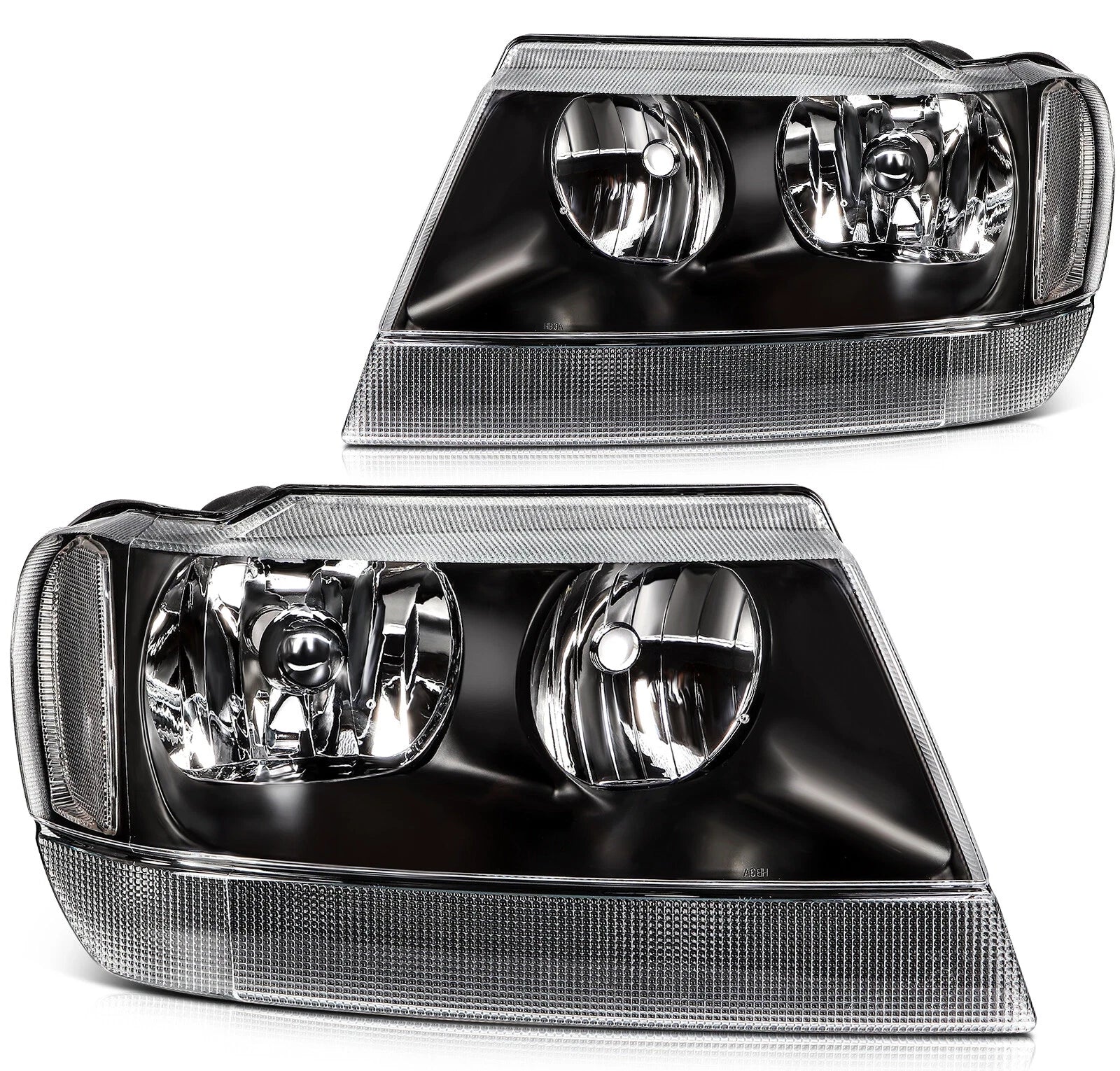 Headlight Assembly Set of 2 for Jeep Grand Cherokee (1999–2004) Black Housing
