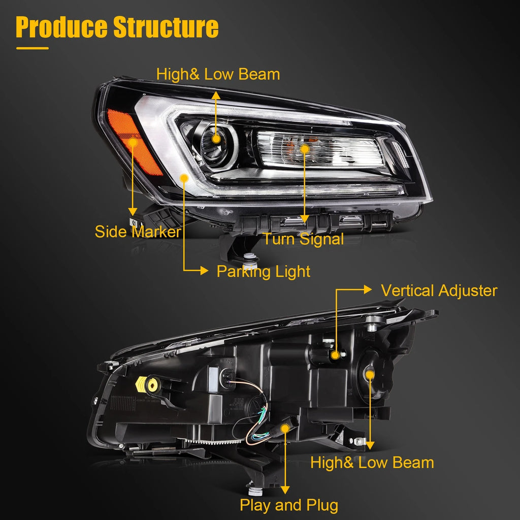 Pair of LED Headlight Assemblies for GMC Acadia (2013–2016) Black Housing