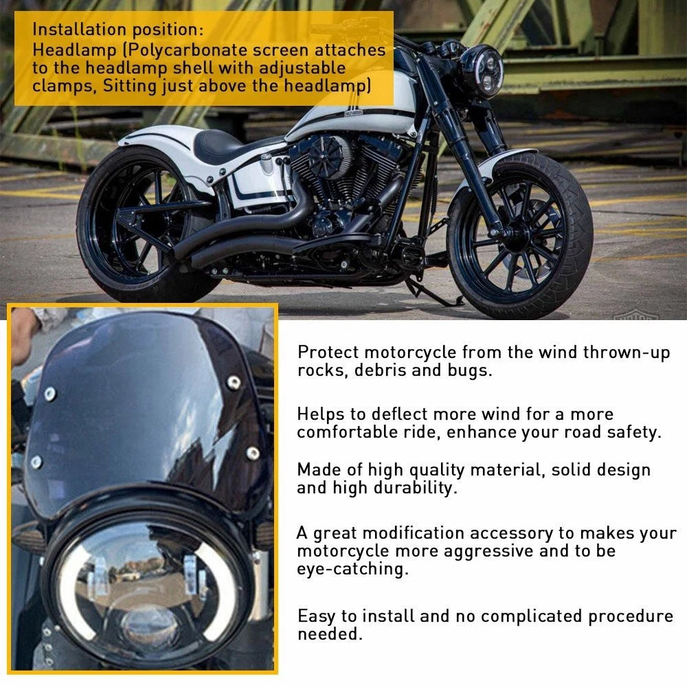 Windshield for Honda Motorcycle (5"-7", Black, w/Mount Bracket)