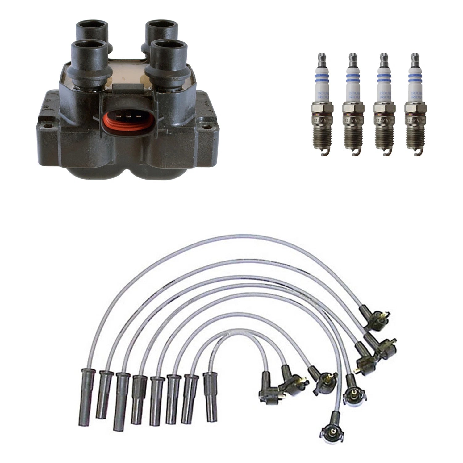 Set of 4 Denso Ignition Coil Wires & Bosch Iridium Spark Plugs for Mustang