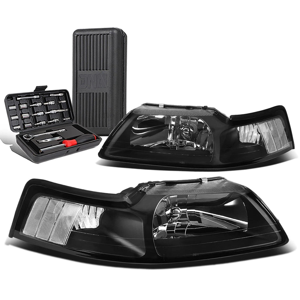 Pair of Black/Clear Corner Headlights for Ford Mustang (1999–2004)