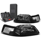 Pair of Black/Clear Corner Headlights for Ford Mustang (1999–2004)