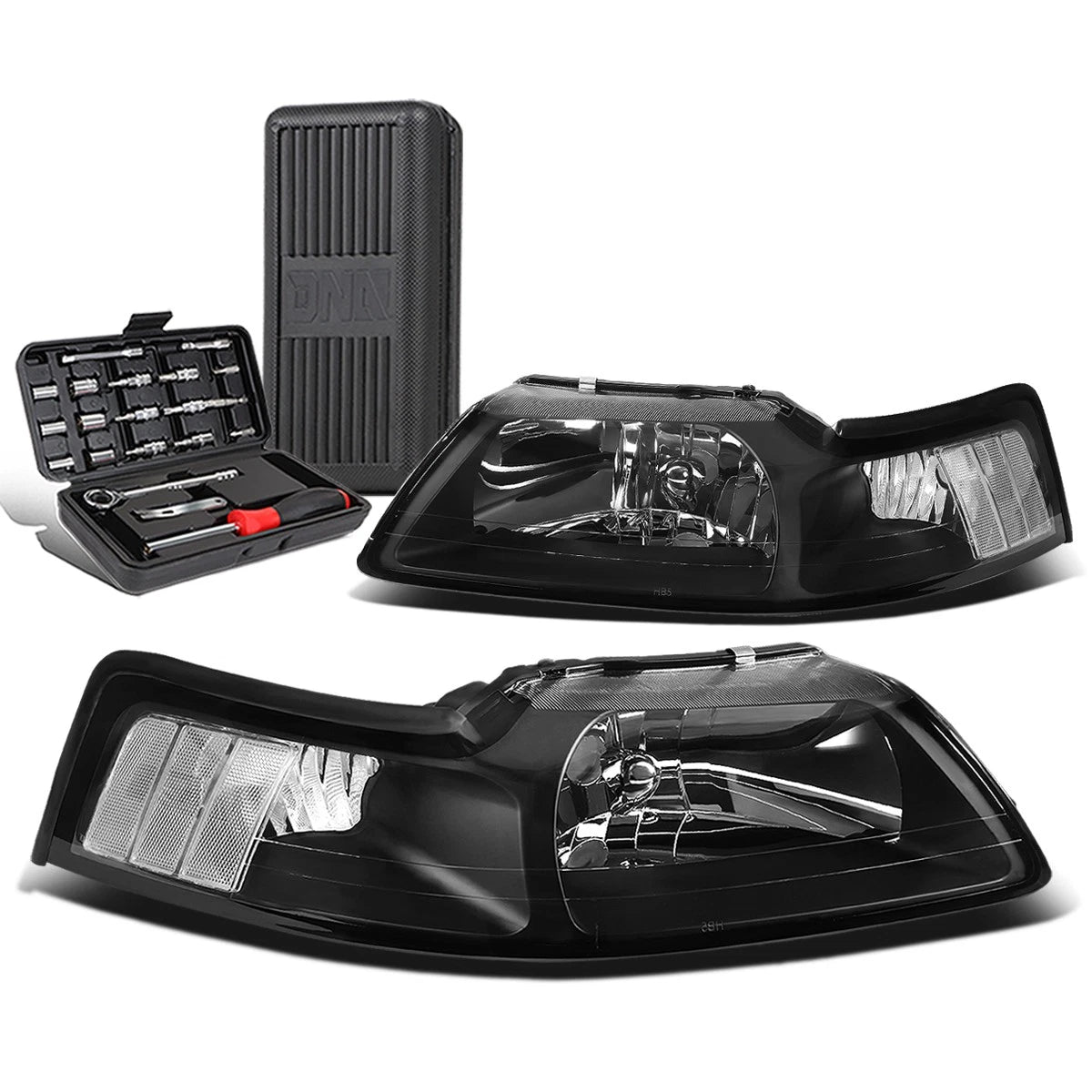 Pair of Black/Clear Corner Headlights for Ford Mustang (1999–2004)