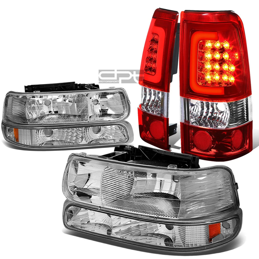Chrome Crystal Headlight + Bumper + Red 3D LED Tail Light for Silverado (1999–2002)