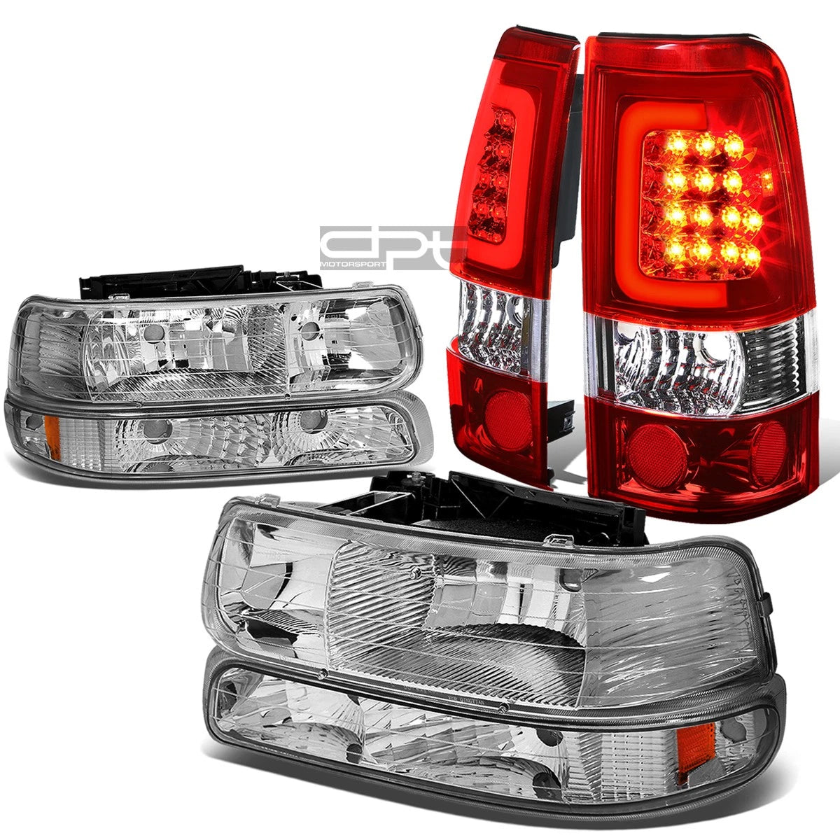 Chrome Crystal Headlight + Bumper + Red 3D LED Tail Light for Silverado (1999–2002)