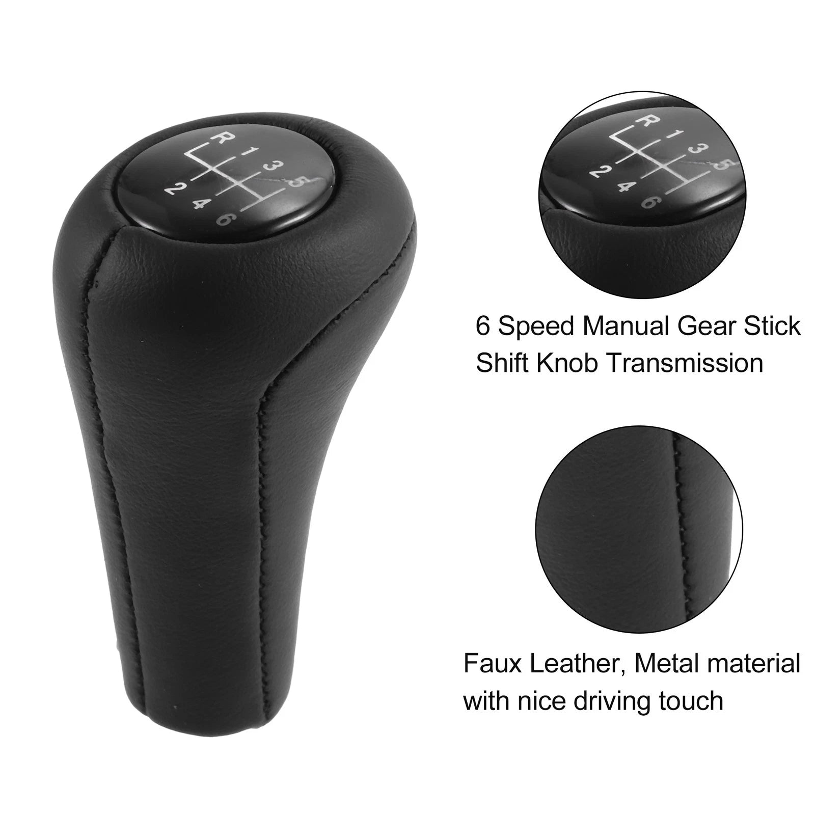 6 Speed Manual Gear Shift Knob for BMW  Faux Leather Black