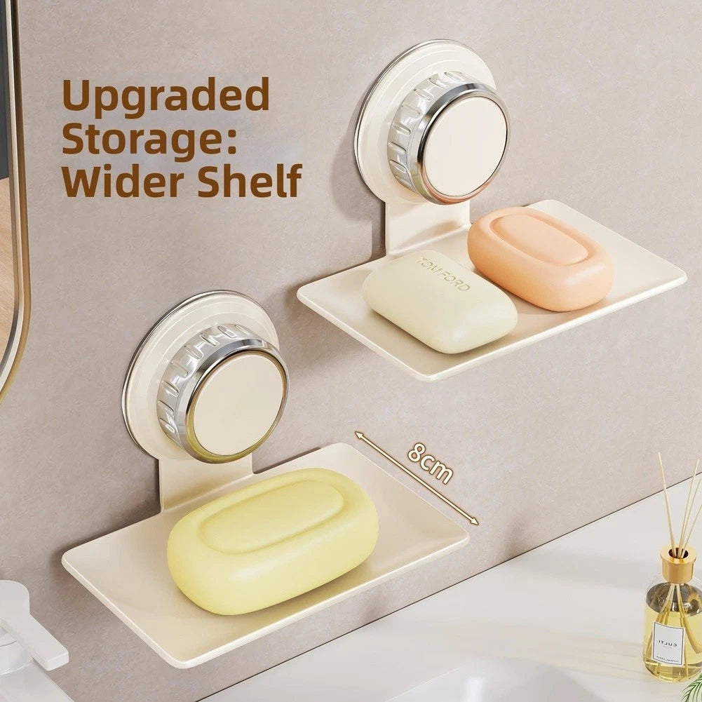 2X No Drill Suction Cup Soap Holder Wall Mounted Storage Shelf
