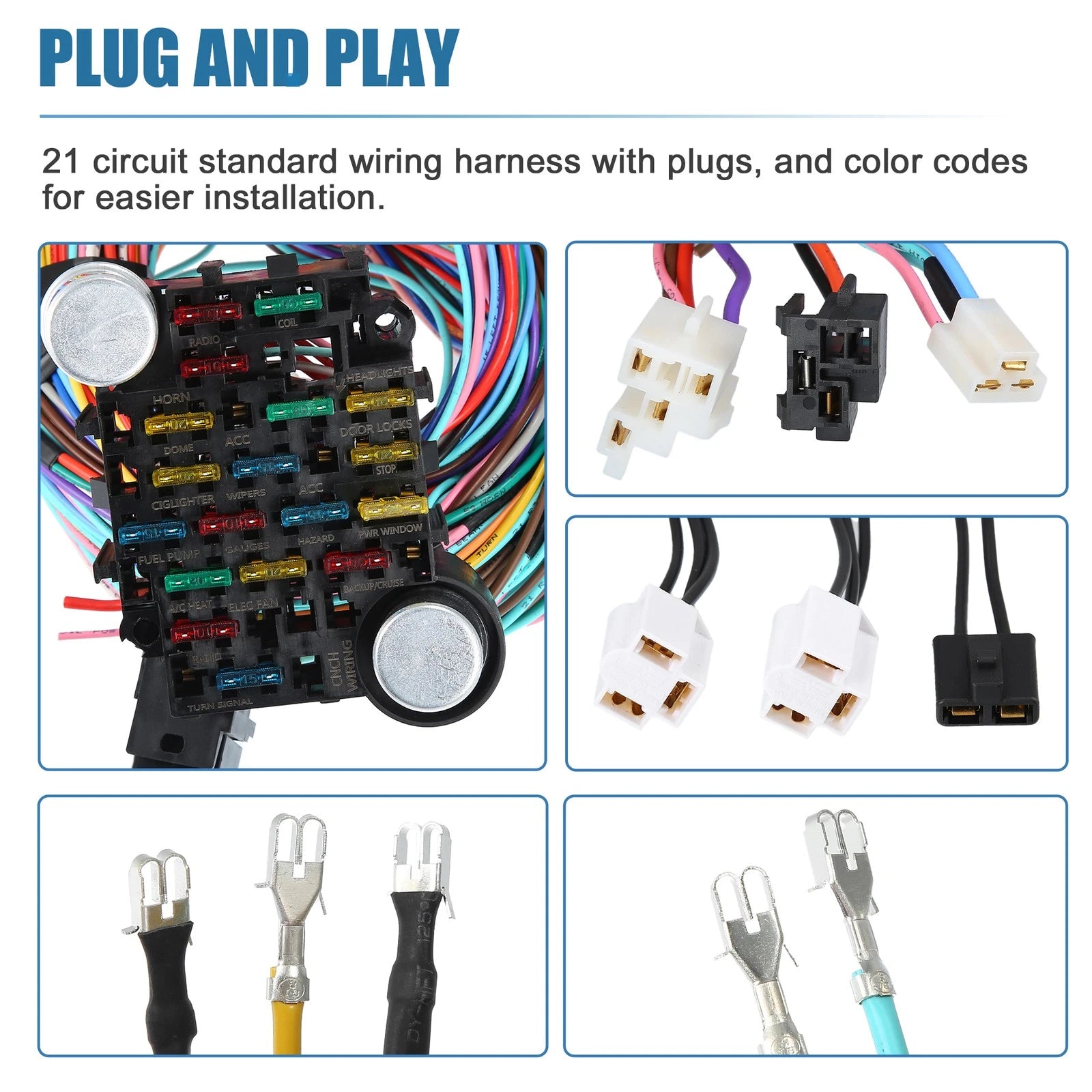 Set of 1 Universal 21 Circuit Wiring Harness Kit for GM Chevy Ford Truck