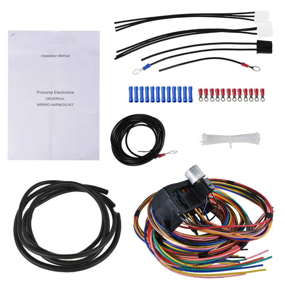 14 Circuit Universal 12V Wiring Harness for Street Rods (Fits Most Models)