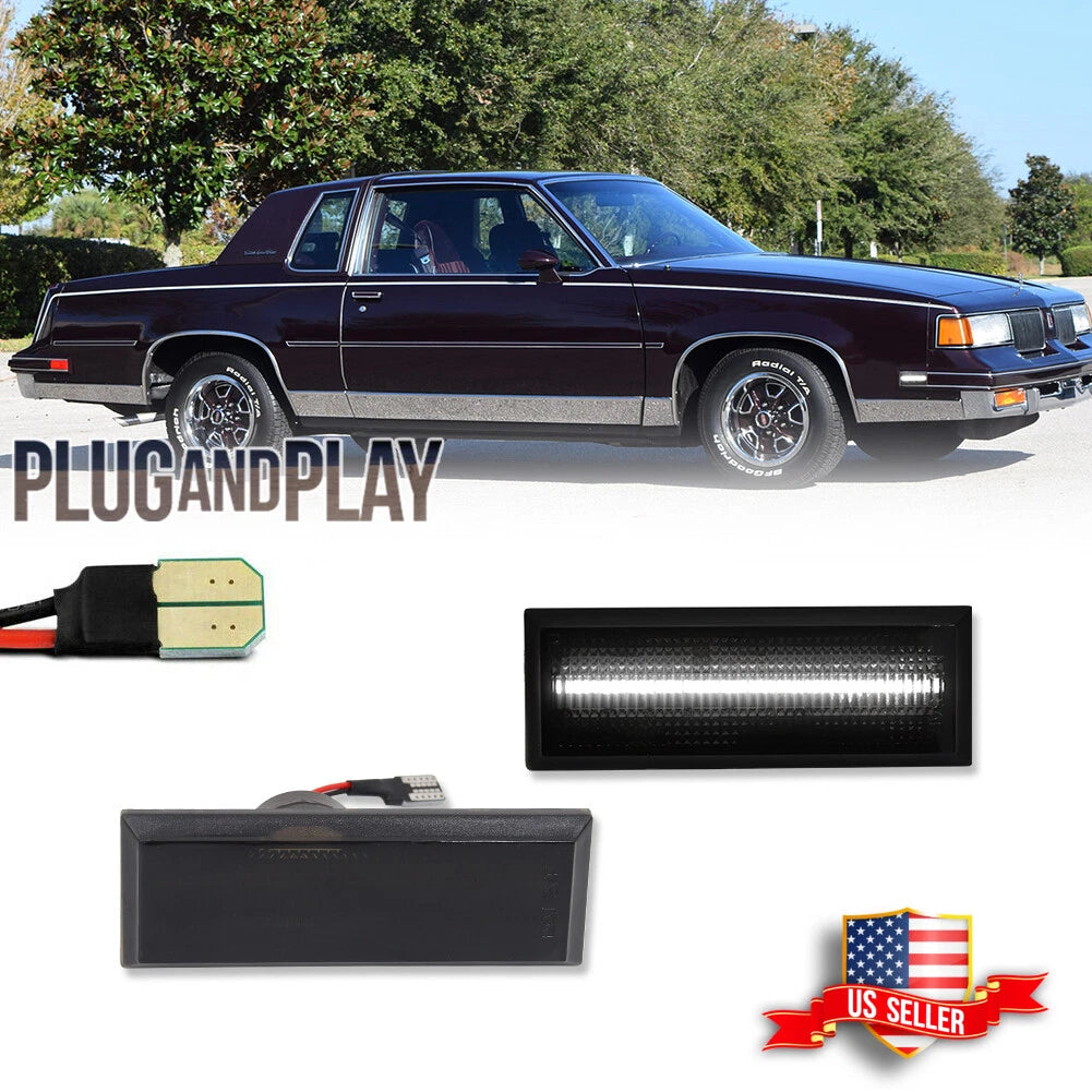 2X Smoked Lens White LED Side Marker Lights for Oldsmobile Cutlass (1981–1988)
