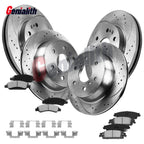 Front Rear Drilled Rotors Brake Pads for Chevy GMC Silverado Sierra 1500 Yukon (2007–2019)