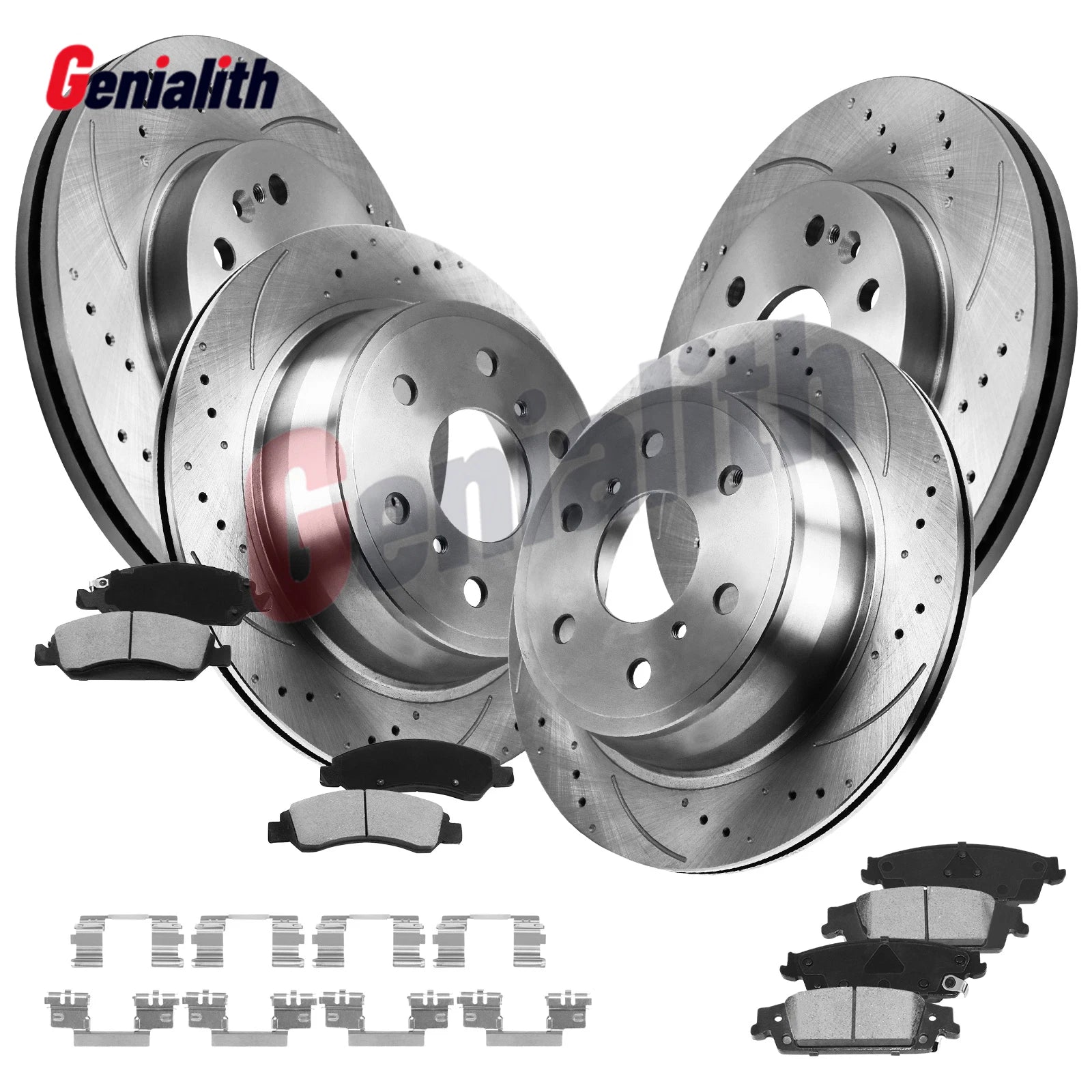 Front Rear Drilled Rotors Brake Pads for Chevy GMC Silverado Sierra 1500 Yukon (2007–2019)