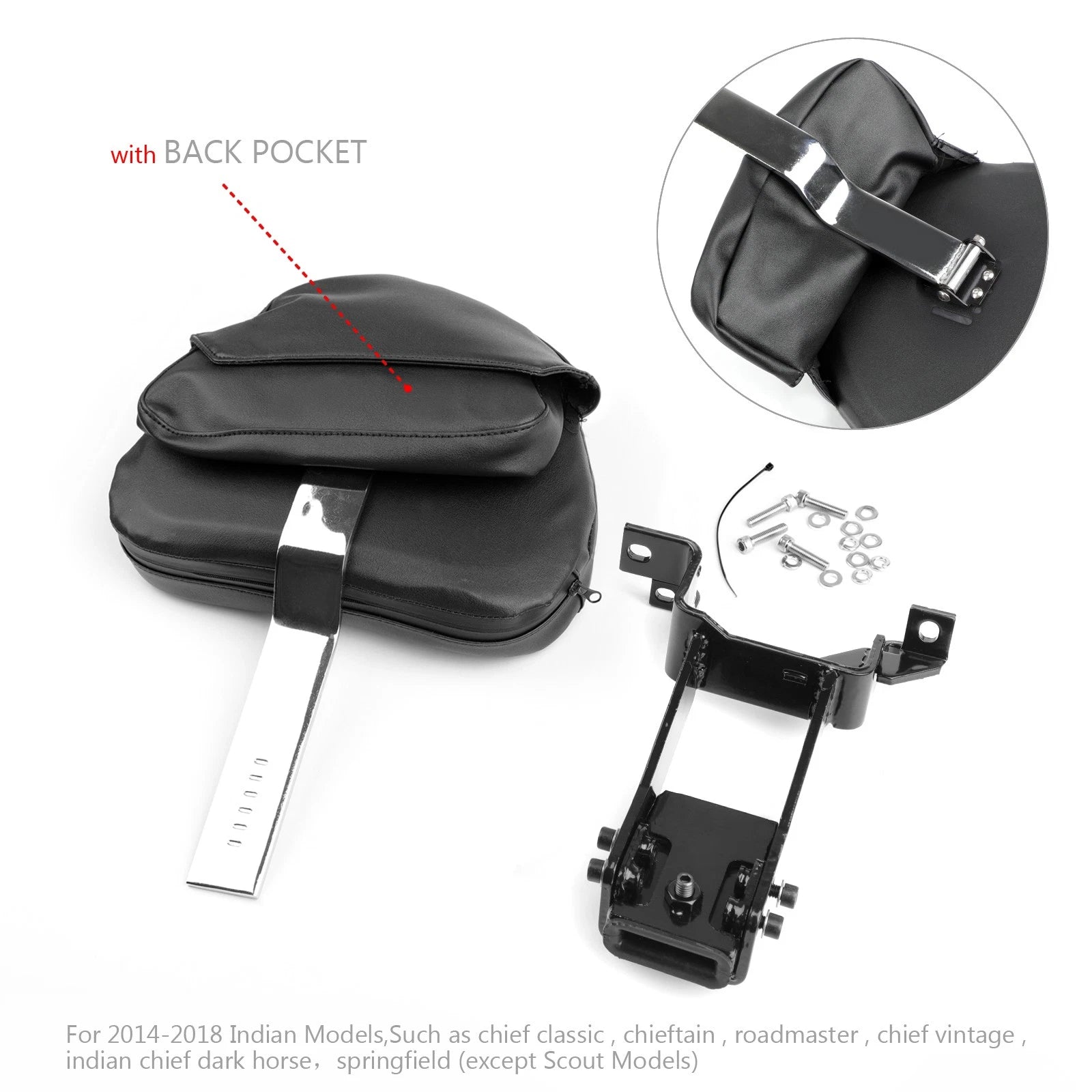 Plug-In Driver Backrest + Mounting Kit for Indian Chieftain Roadmaster (2014–2023)