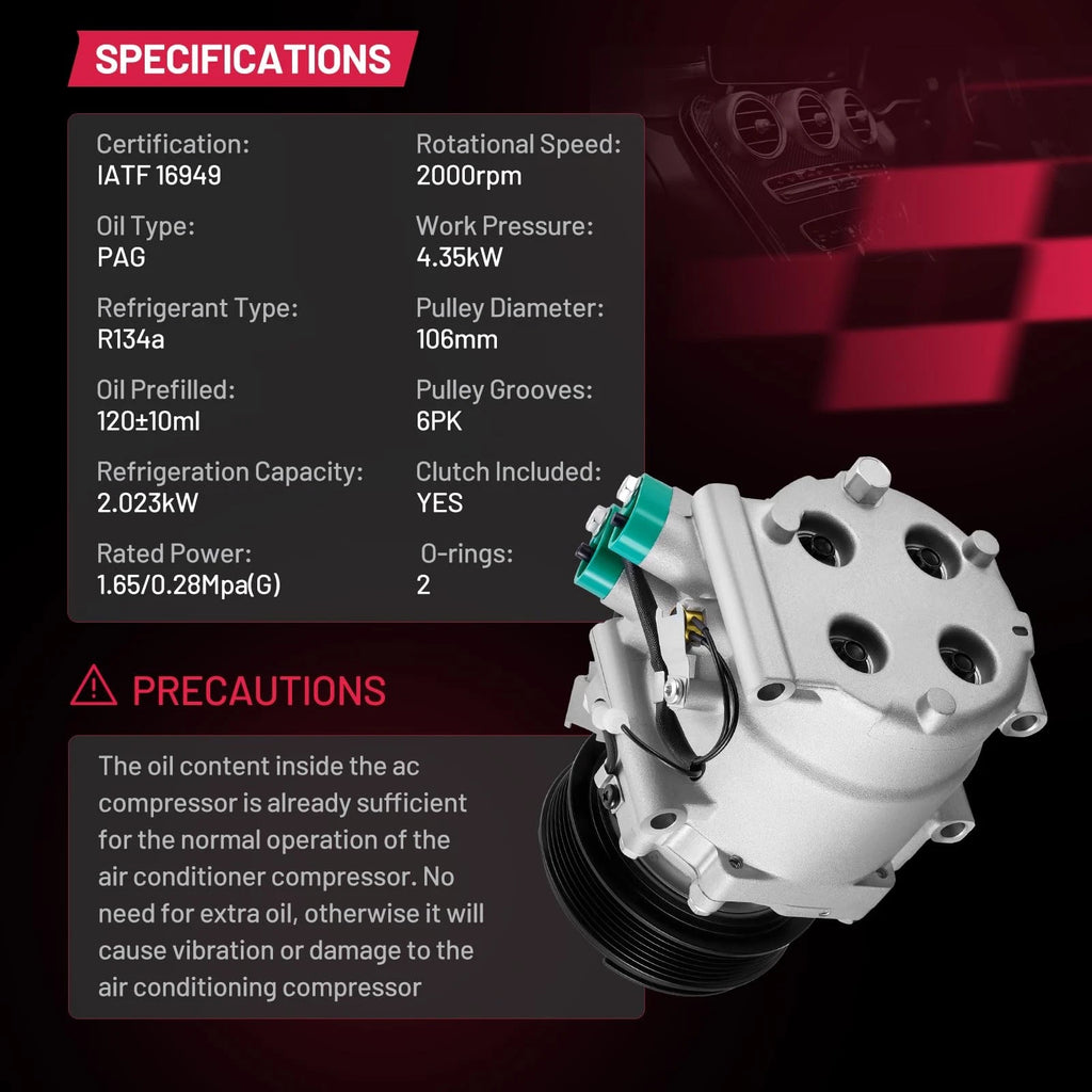 A/C Compressor with Clutch for Acura EL 1.7L (2001–2005) 38800PLMA021M2