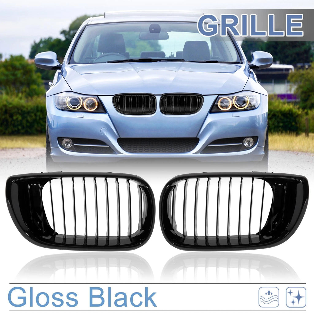 Pair Gloss Black Front Kidney Grille for BMW 3 Series E46 (2002–2004)
