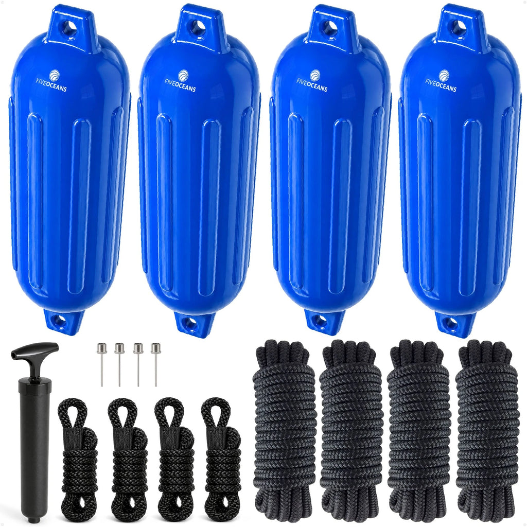 Set of 4 Boat Fenders for (6.5" x 23", Blue)