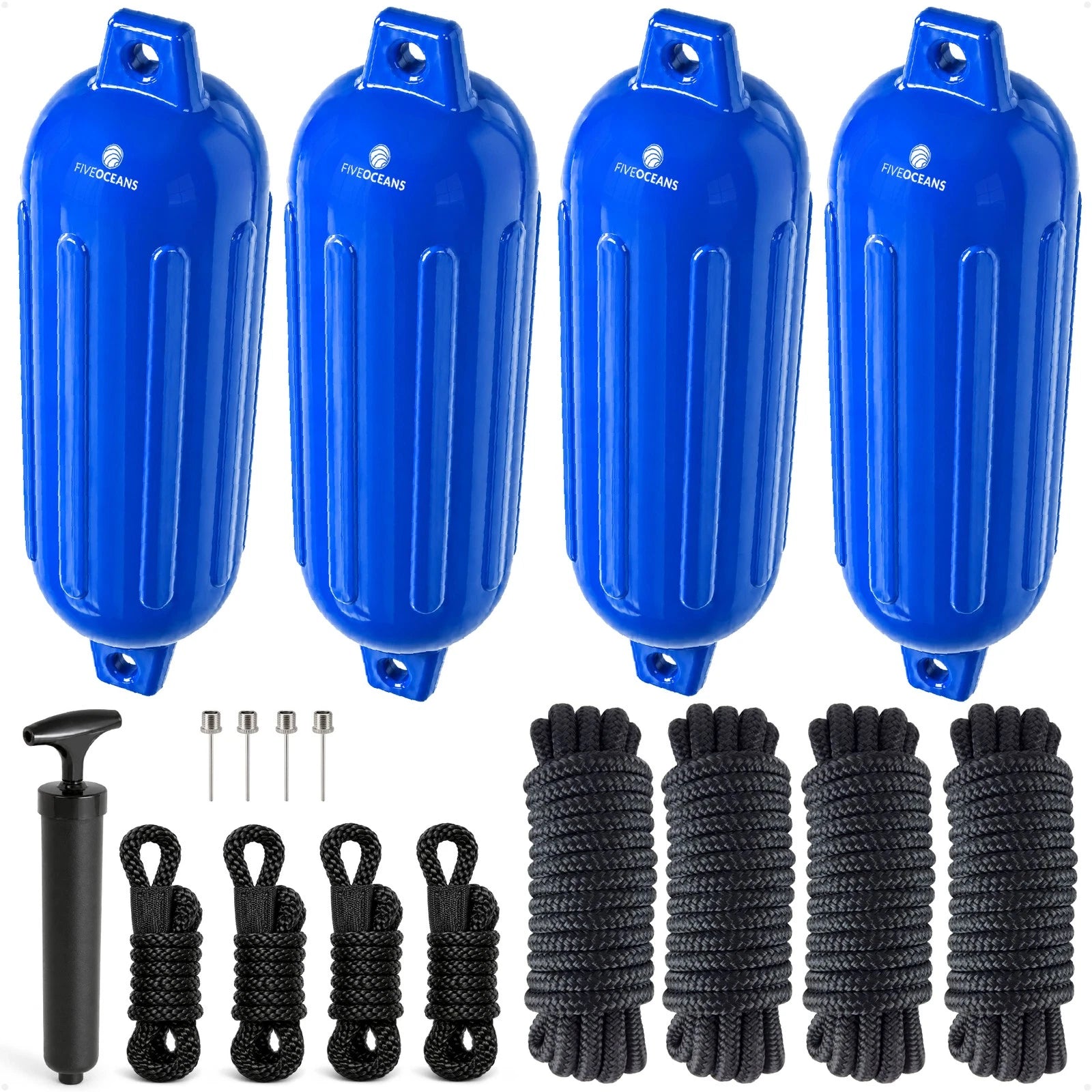 Set of 4 Boat Fenders for (6.5" x 23", Blue)
