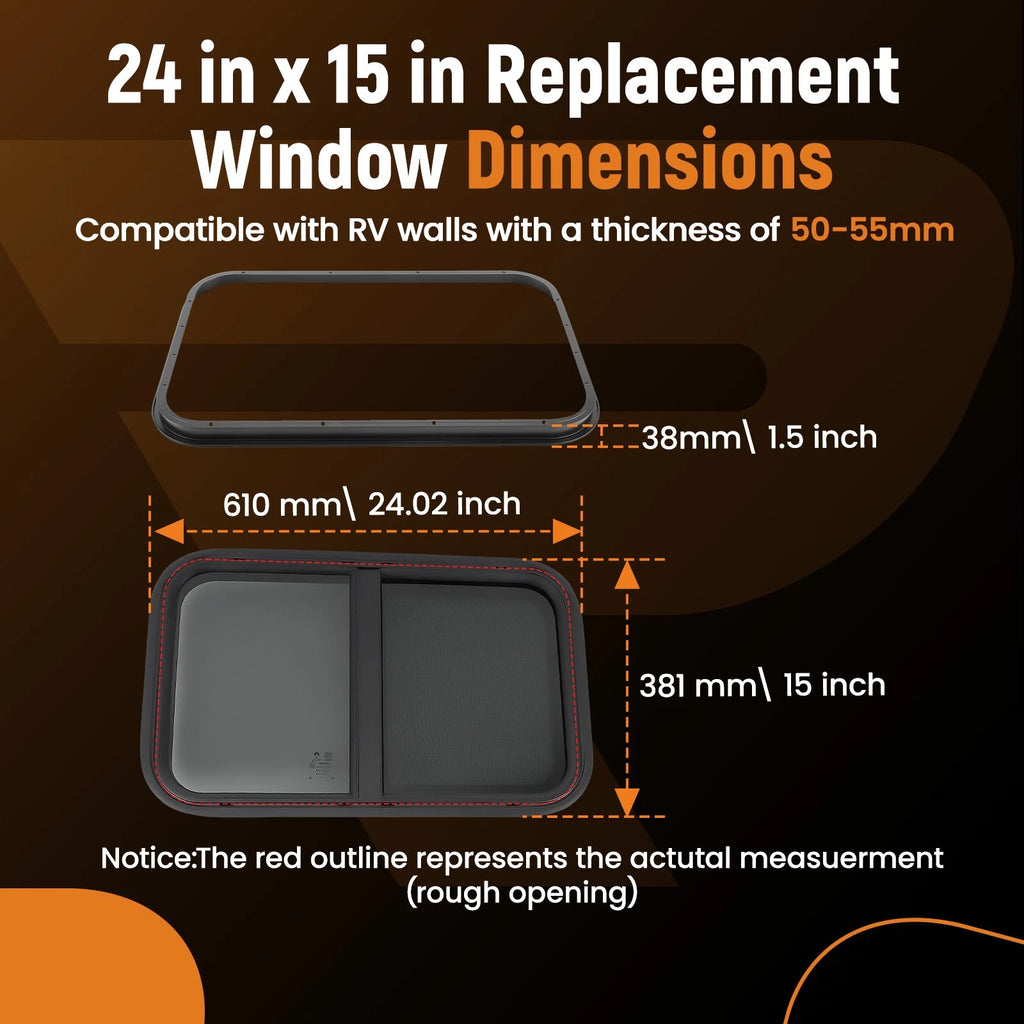 24" x 15" Horizontal Window for RV/Camper/Trailer/Cargo/Food Truck