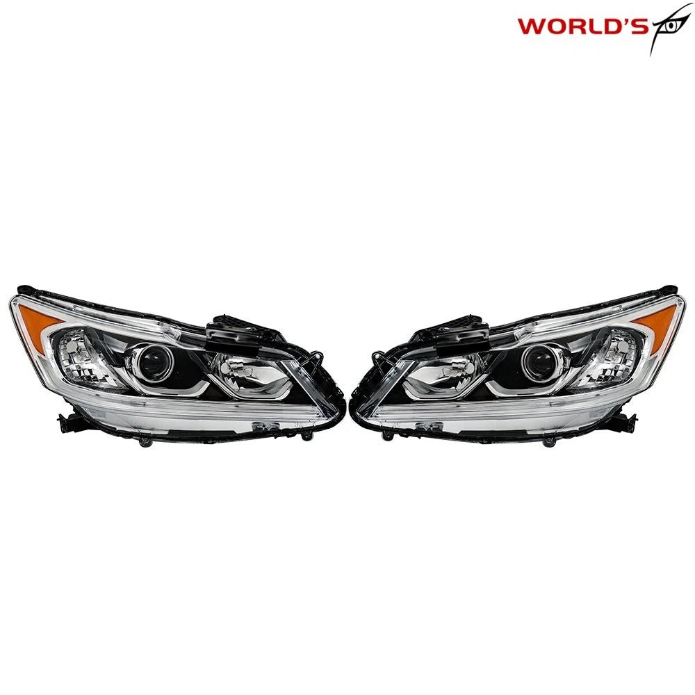 Set of 2 Headlight Assemblies for Honda Accord Sedan (2016–2017) Halogen with LED DRL