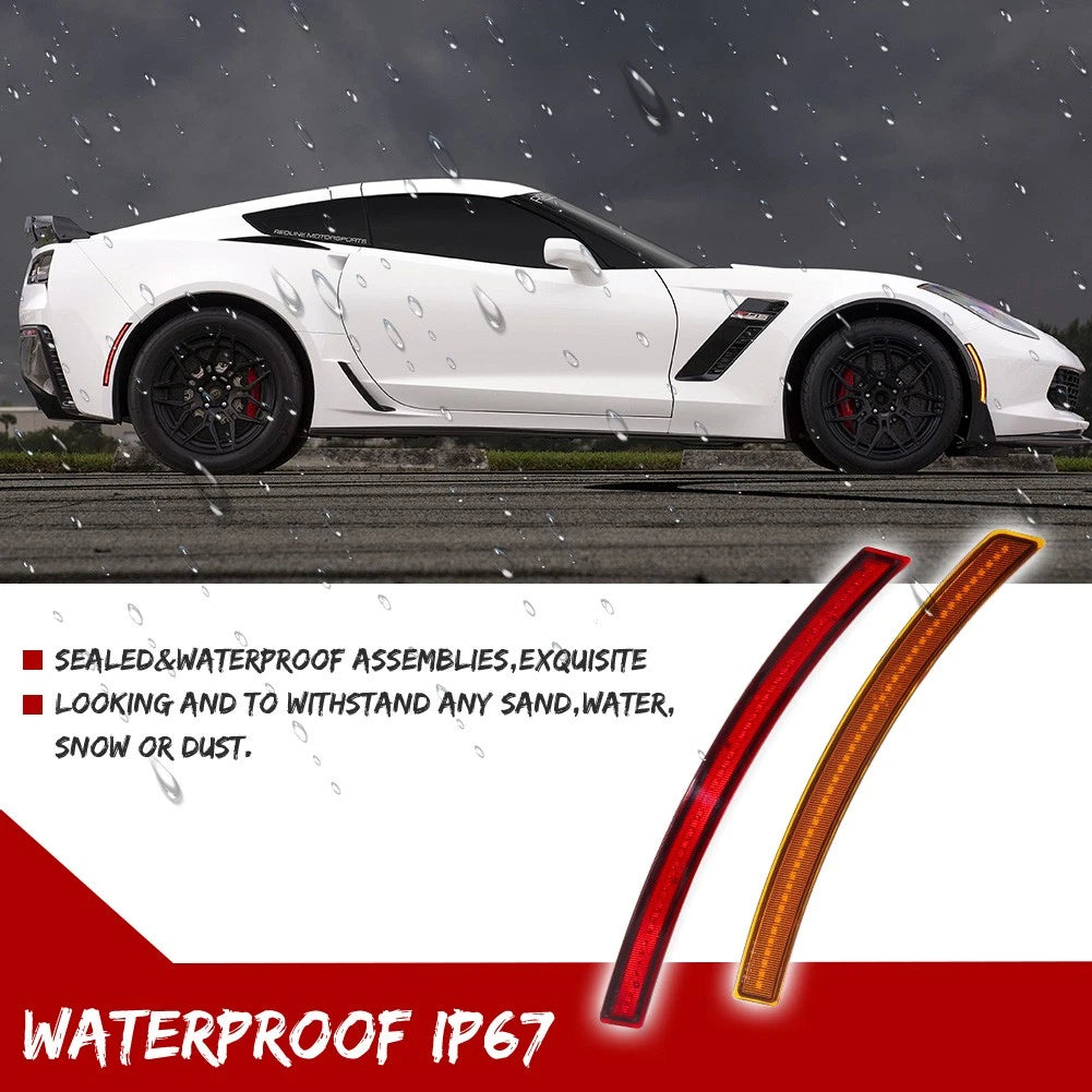 4X Amber LED Front & Red Rear Side Marker Lights for Chevy Corvette C7 (2014–2019)