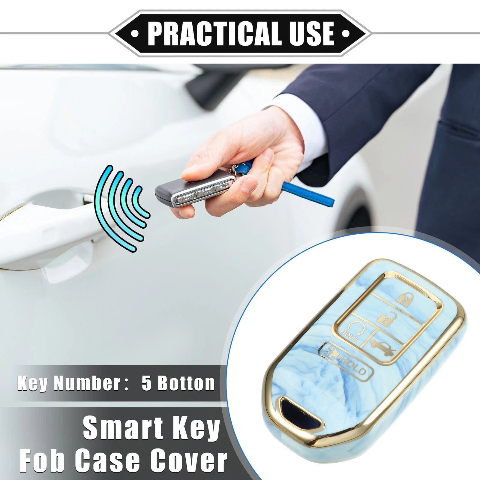 Key Fob Cover for Honda Accord CR-V (2016–2022) 5 Button TPU Blue