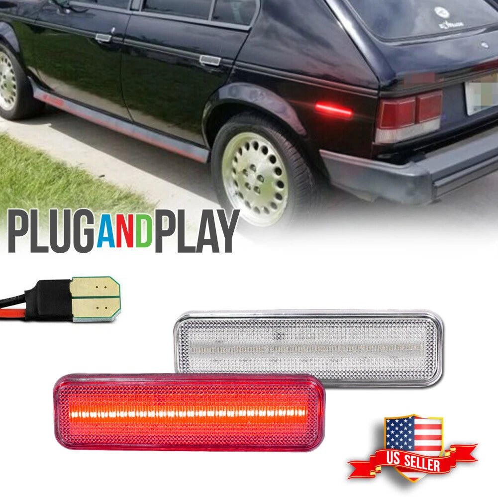 2X Clear Lens Red LED Rear Side Marker Lights for Dodge Plymouth 
