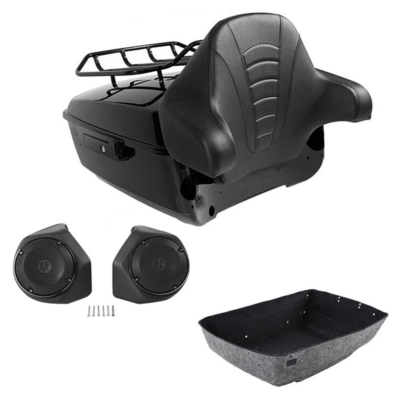 Black King Trunk Rack Backrest Speakers for Harley Road King (2014–2026)