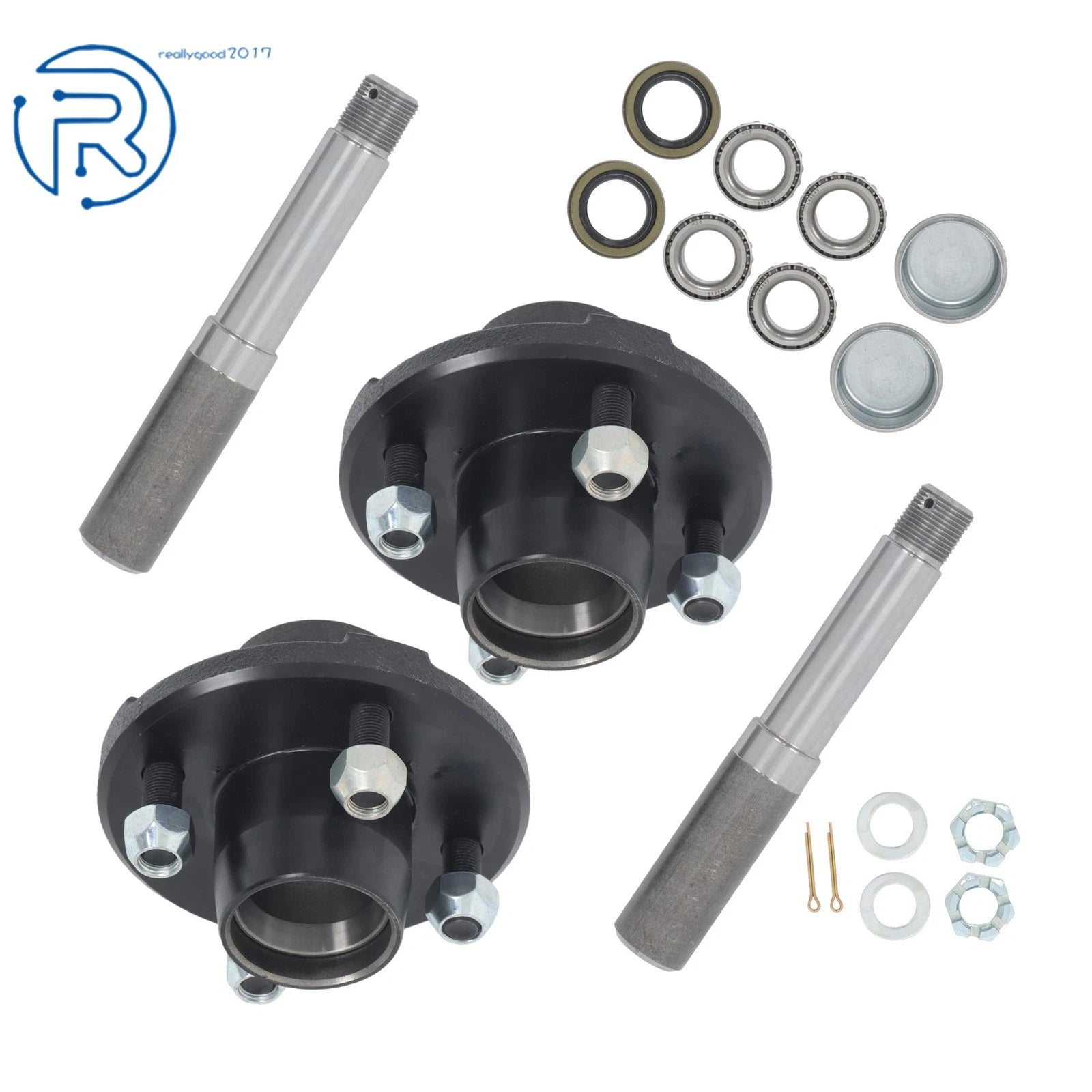 2X Trailer Hub Assembly for 4 on 4" Bolt Circle (Round Spindle & Bearings)
