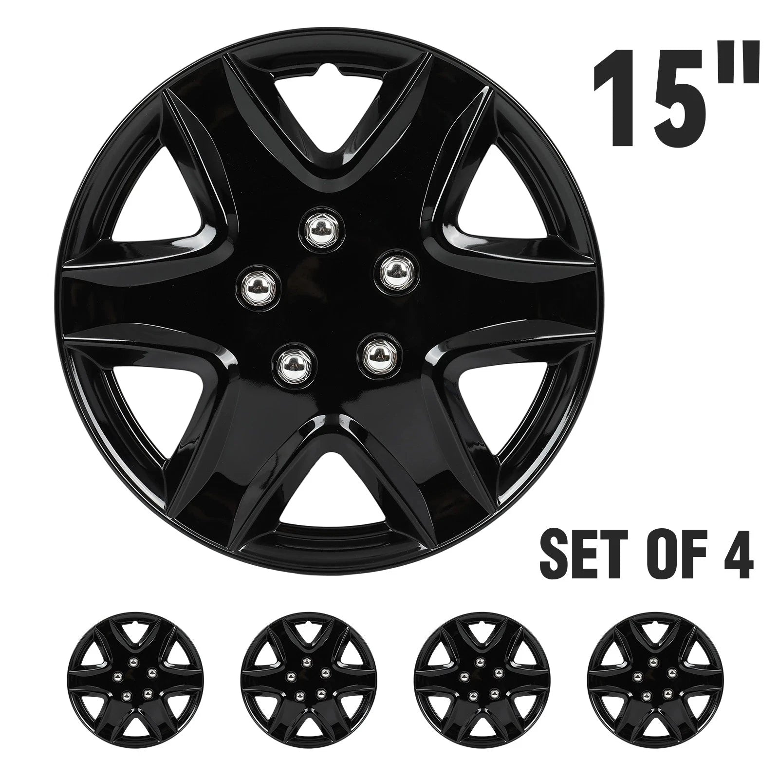 Set of 4 Black Wheel Hub Caps for R15 Tire 4 Lug Wheel