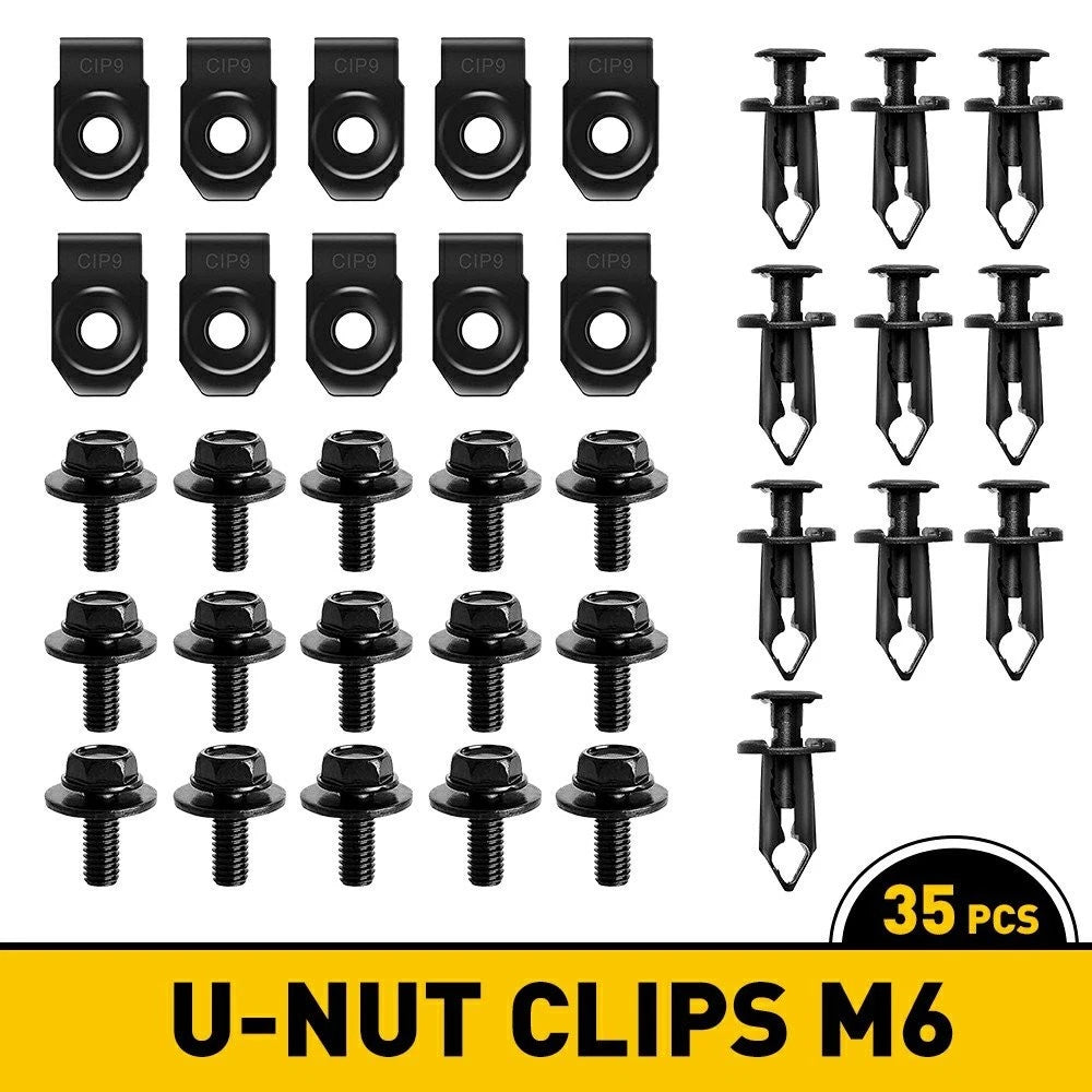 M6 Engine Under Splash Cover Shield Guard Body Bolts & U-nut Clips for Nissan V