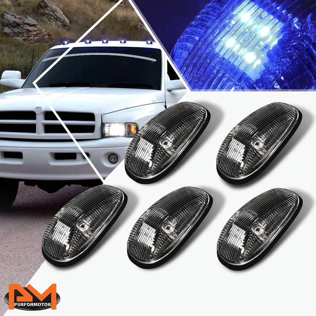 5Pcs Cab Roof Running Light Black Housing Blue LED for Dodge Ram (1999–2001)