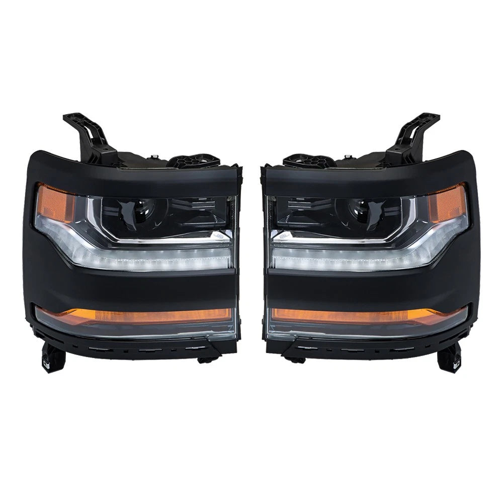 Set of 2 Headlight Assemblies for Chevy Silverado 1500 (2016–2018) HID LED DRL
