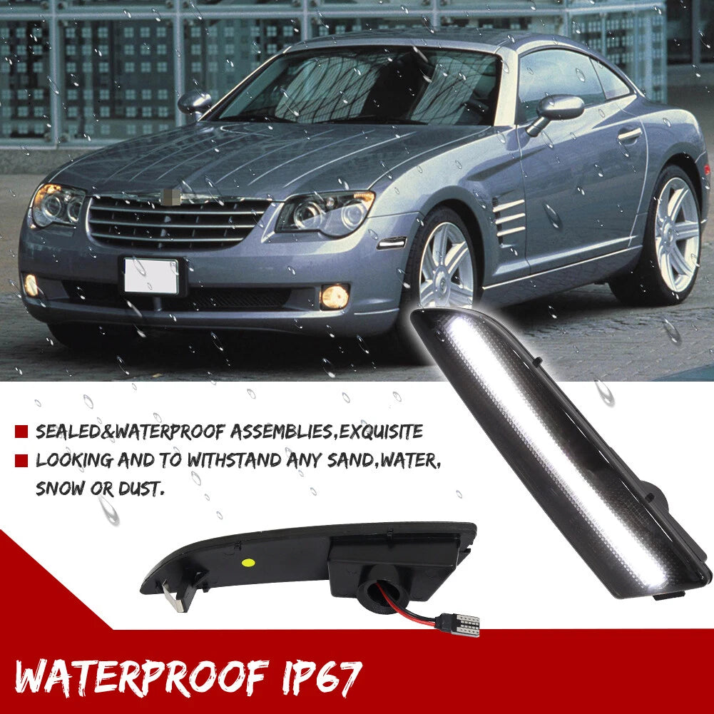 Full White LED Smoked Front Side Marker Lights for Chrysler Crossfire (2004–2008)