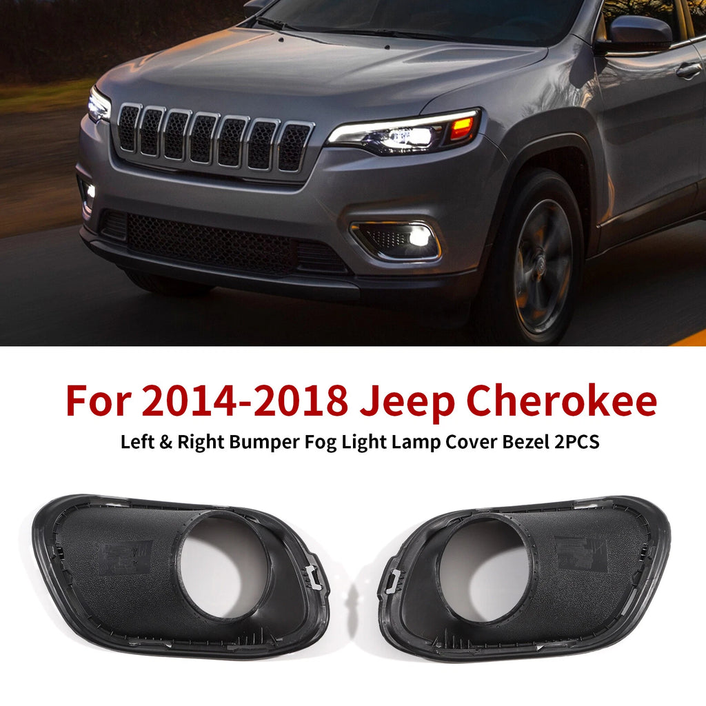 Set of 2 Front Bumper Fog Light Lamp Cover Bezels for Jeep Cherokee (2014–2018)