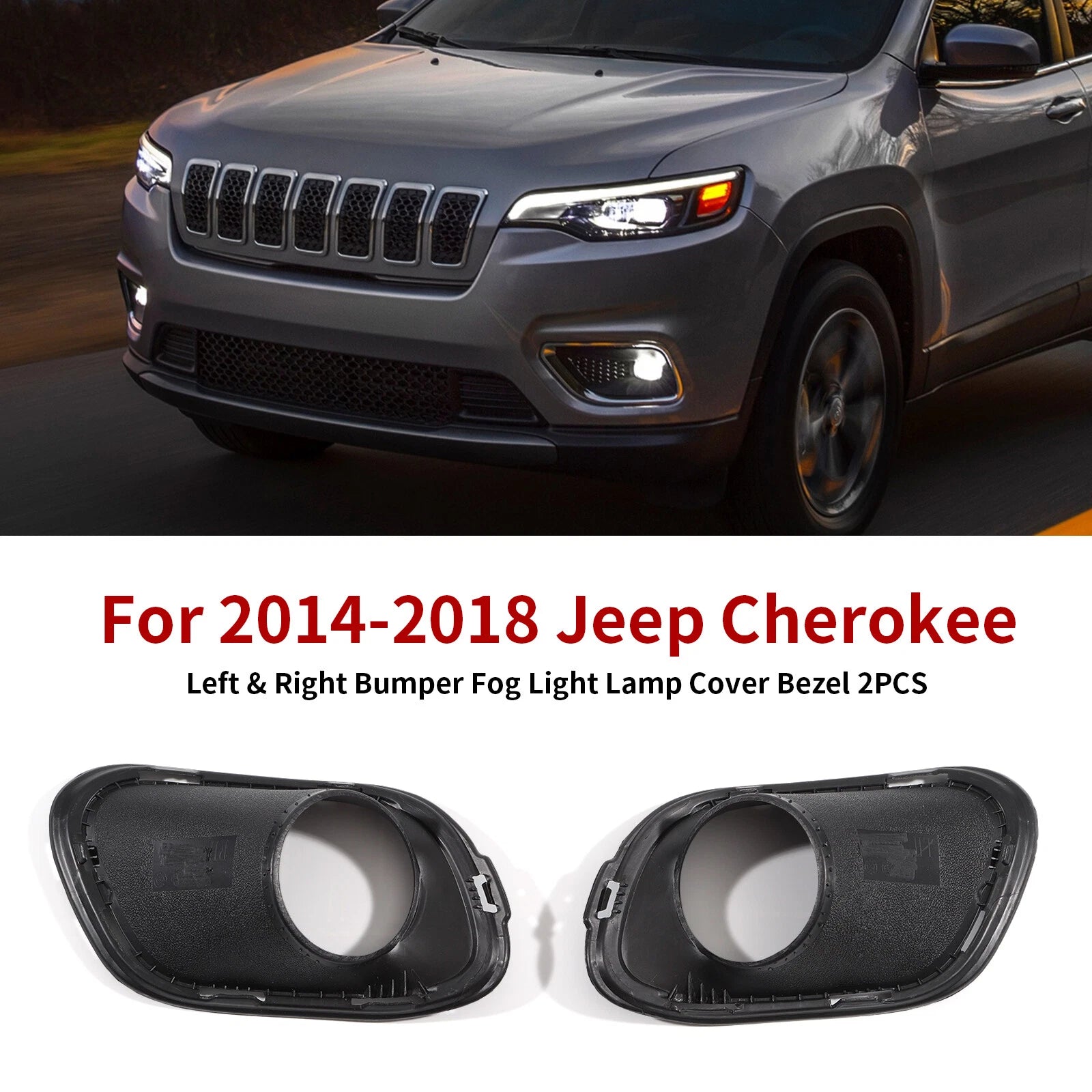 Set of 2 Front Bumper Fog Light Lamp Cover Bezels for Jeep Cherokee (2014–2018)