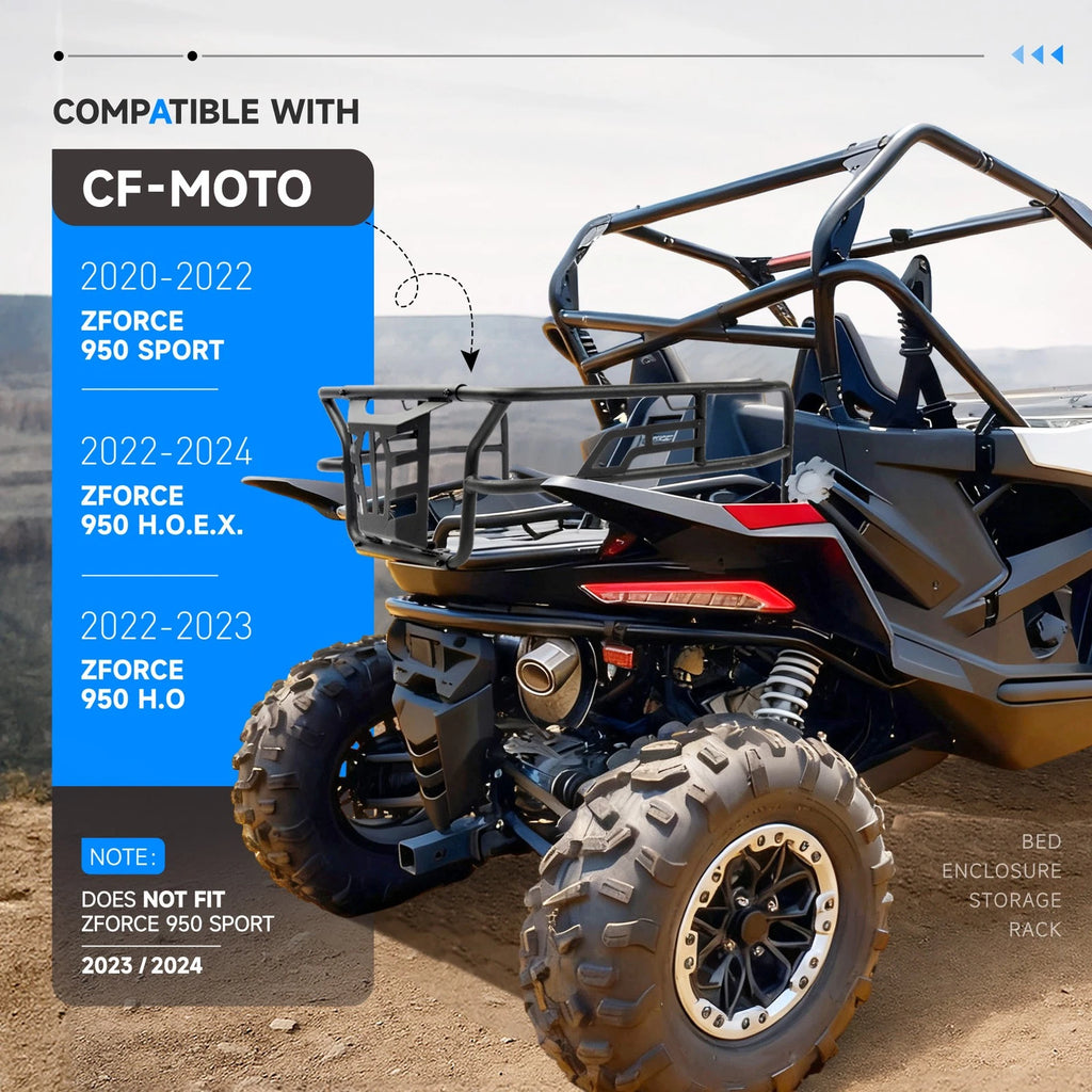 Black Bed Enclosure Storage Rack for CFMoto ZForce 950 H.O Sport (2020–2024)