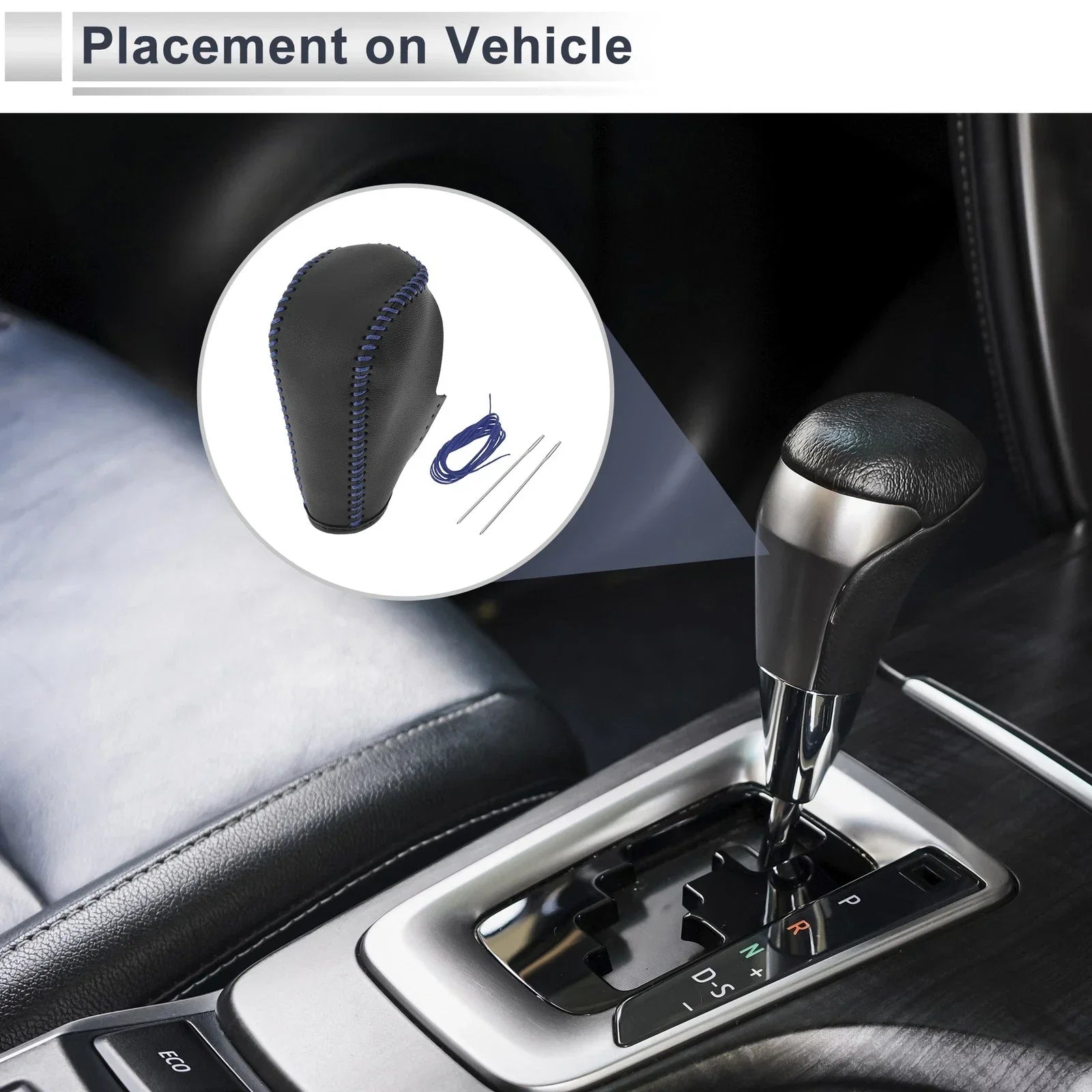 Gear Shift Knob Cover for BMW 3 Series Black Blue Faux Leather (2004 - 2012)