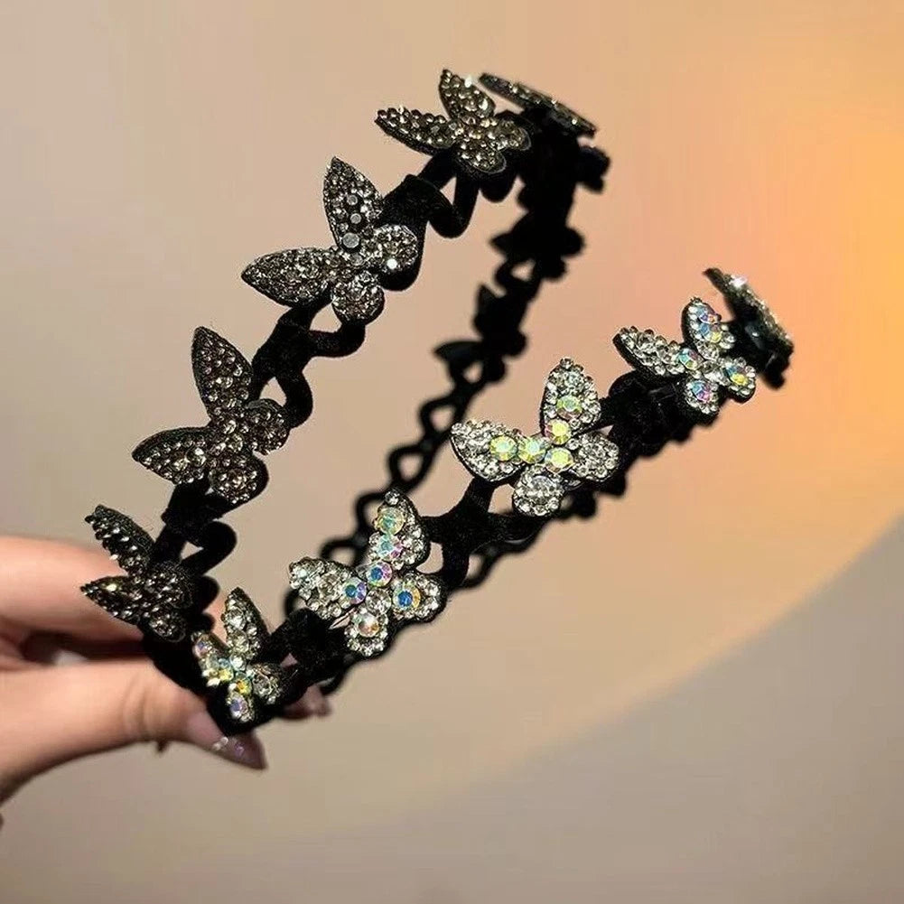 Flocking Rhinestone Headband with Butterfly Design for Women